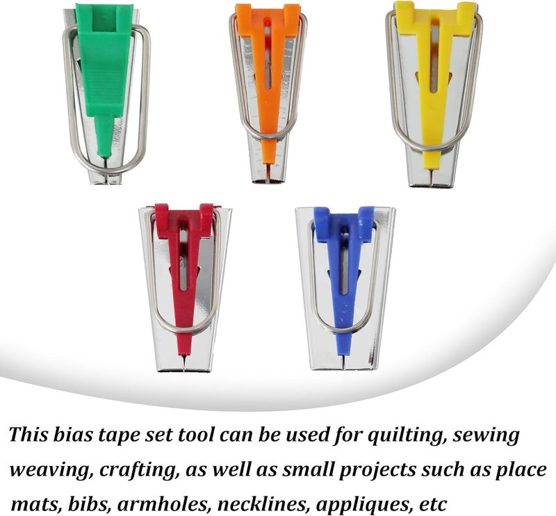 PT'SON 5 Sizes Bias Tape Maker Set, Quilting Tools Bias Maker Kits Sewing Tools for Fabric Sewing/Quilters (6mm 9mm 12mm 18mm 25mm) - Image 4
